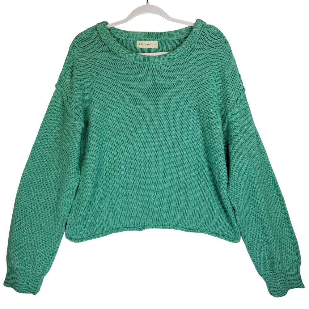 By Together Open Stitch Knit Pullover Sweater Women Size M‎ Green Drop Shoulder
